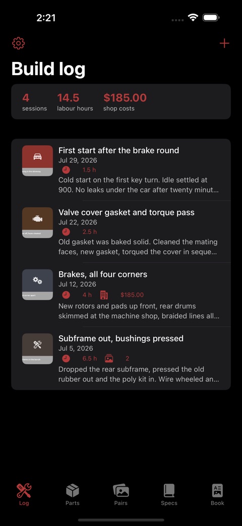 BuildSheet screenshot 1