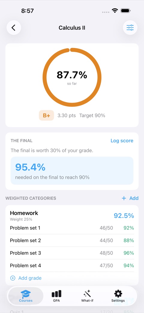 GradeCalc screenshot 2