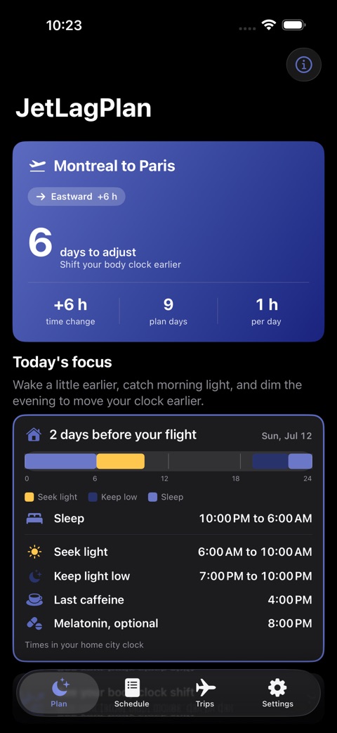 JetLagPlan screenshot 1
