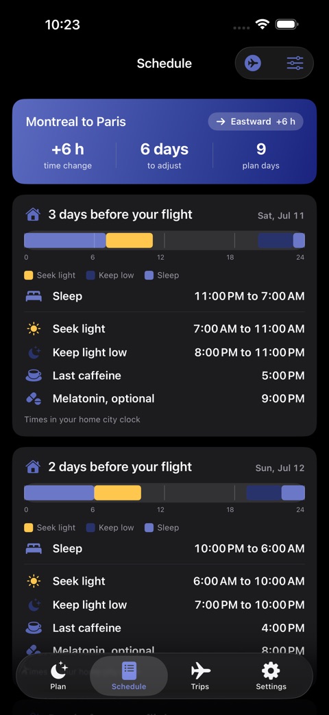 JetLagPlan screenshot 2