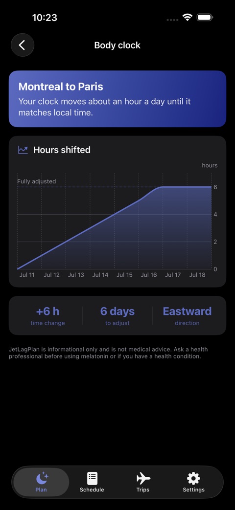 JetLagPlan screenshot 3
