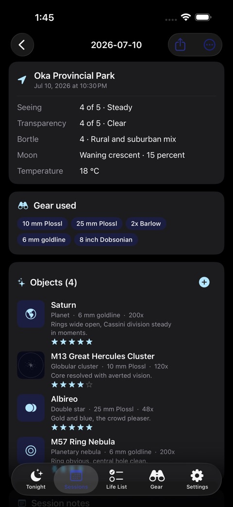NightSkyLog screenshot 2