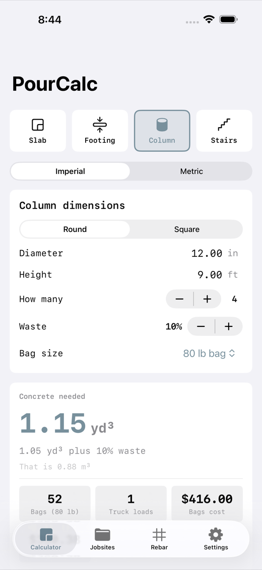 PourCalc screenshot 2