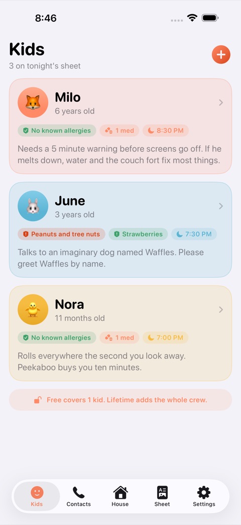 SitterSheet screenshot 1