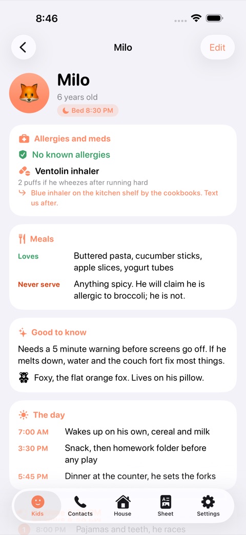 SitterSheet screenshot 2