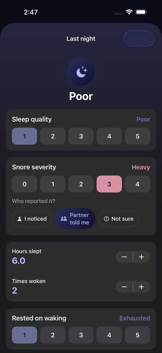 SnoreNote screenshot 1