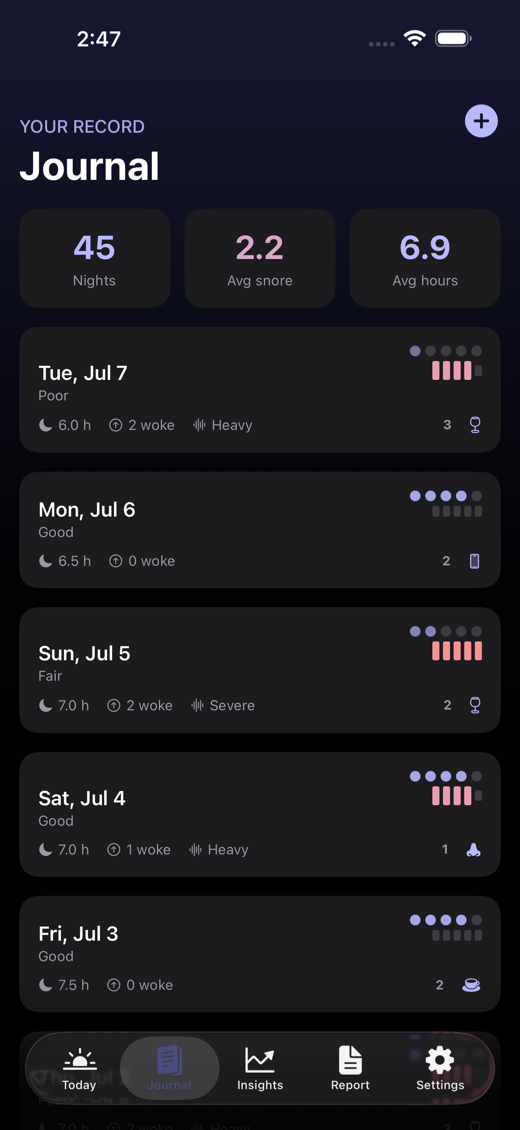 SnoreNote screenshot 2