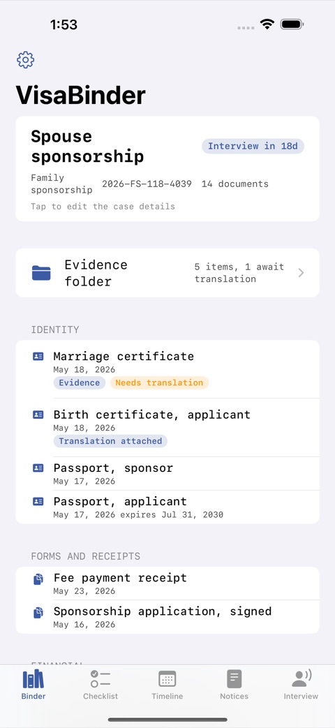 VisaBinder screenshot 1